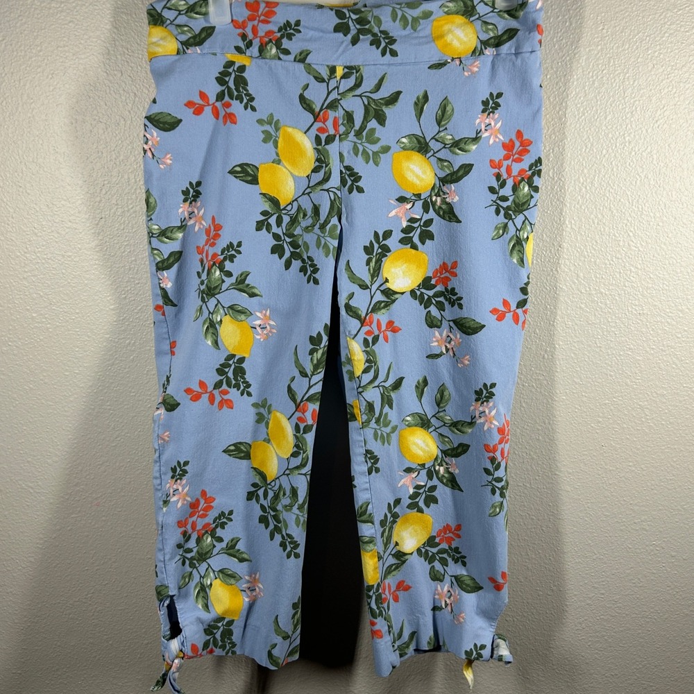 Counterparts Womens 12P Blue Lemon Floral Print Pull On Crop Pants Tie Hem
